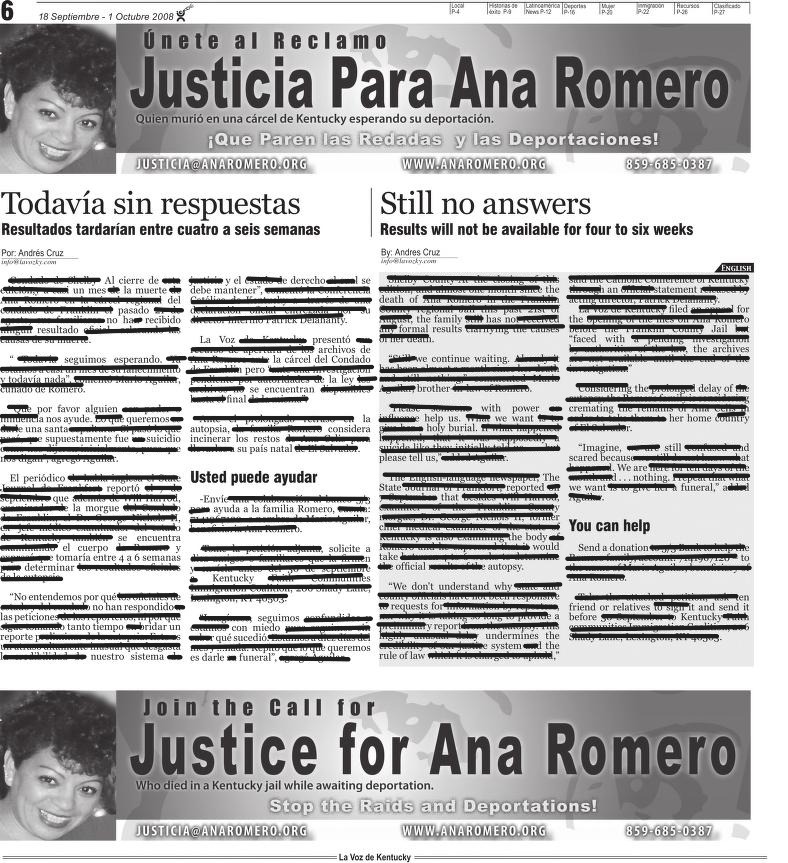 newspaper article with words redacted to create poem