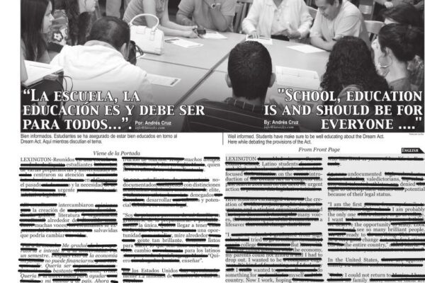 Photograph from newspaper of meeting of people