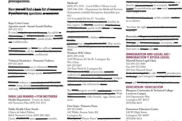 Newspaper article with words redacted to create poem